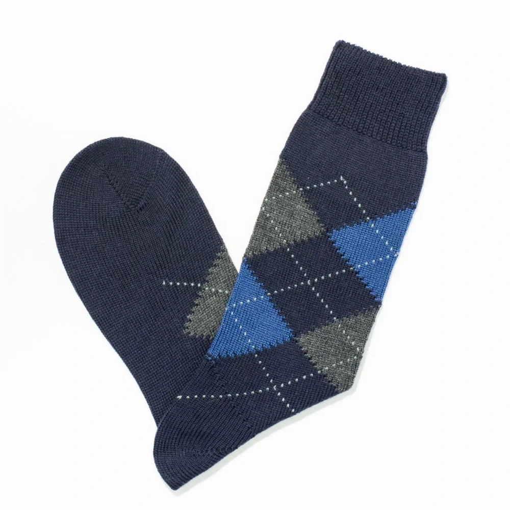 NORDSTROM MENS CASHMERE BLEND ARGYLE SOCKS BLUE BROWN OS NWT